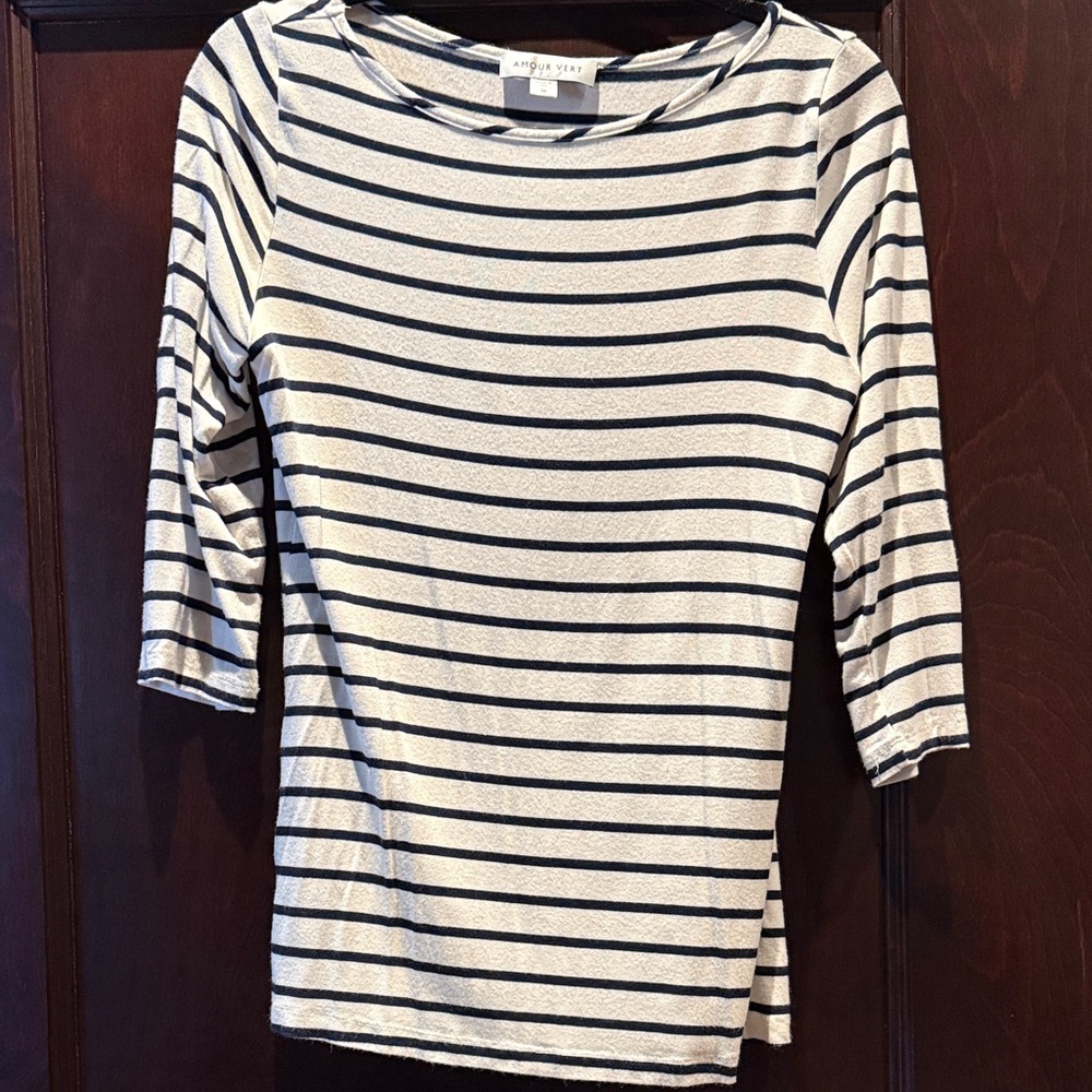 Amour Vert Navy and White Striped Long Sleeve Top
